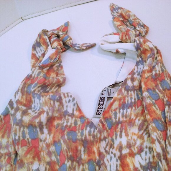 Gypsies+Moondust Tiered Ruffle Mini Sun Dress Lady-L Knot-Straps Smocked HiWaist - Picture 6 of 14